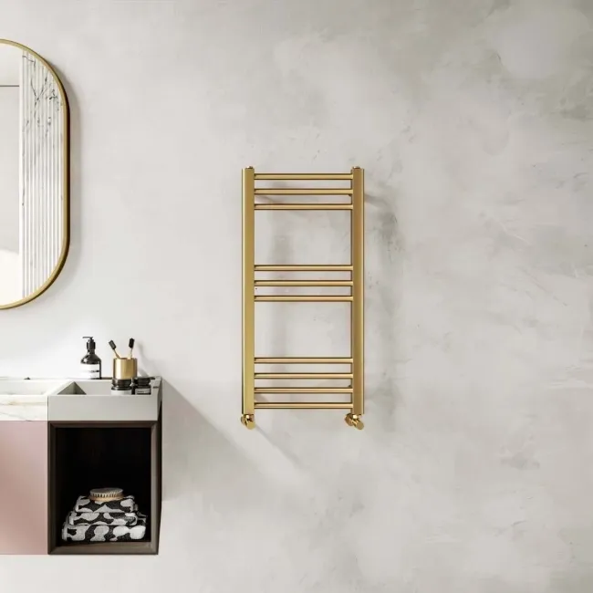 Barcelona Brushed Brass Straight Heated Towel Rail 800x400mm