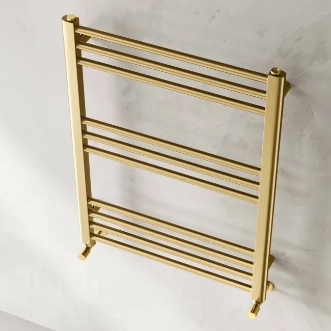 Barcelona Brushed Brass Straight Heated Towel Rail 800x600mm