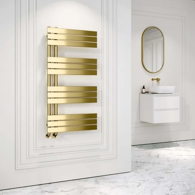 Seville Brushed Brass Designer Flat Panel Heated Towel Rail 1200x600mm