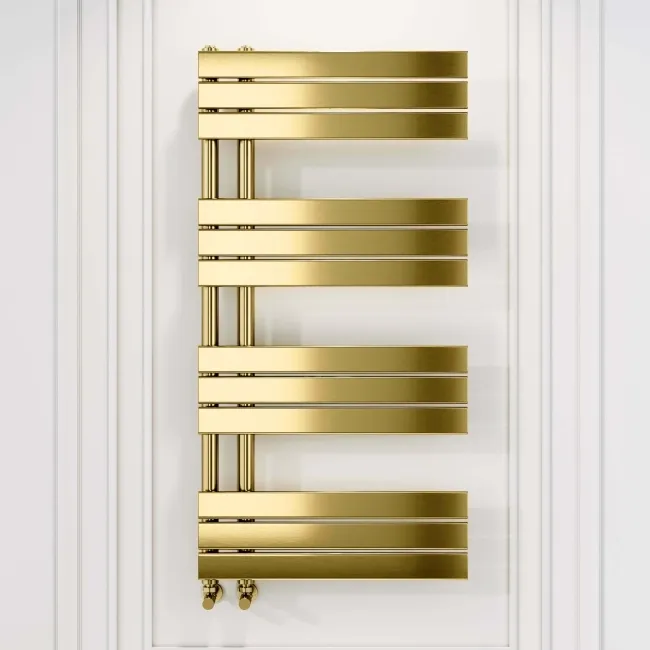 Seville Brushed Brass Designer Flat Panel Heated Towel Rail 1200x600mm