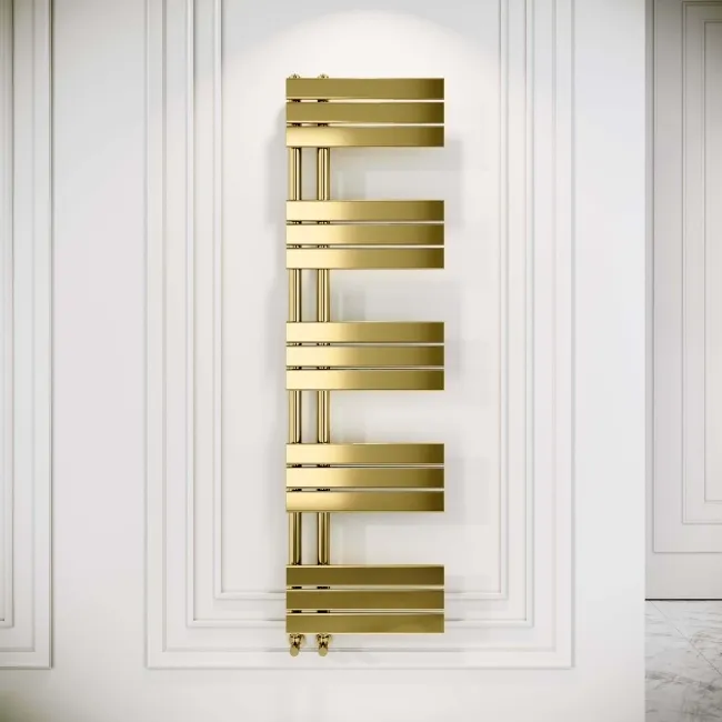 Seville Brushed Brass Designer Flat Panel Heated Towel Rail 1600x450mm