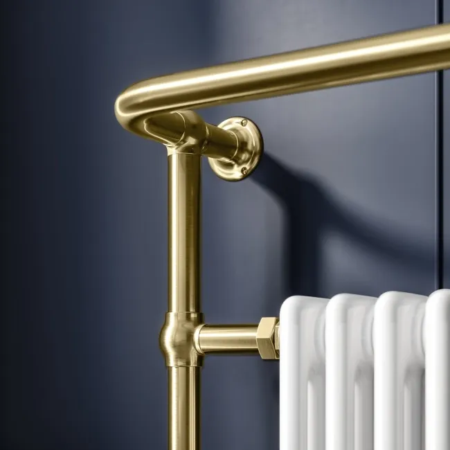 Gibraltar Medium Brushed Brass Traditional Heated Towel Radiator (With Overhanging Rail)