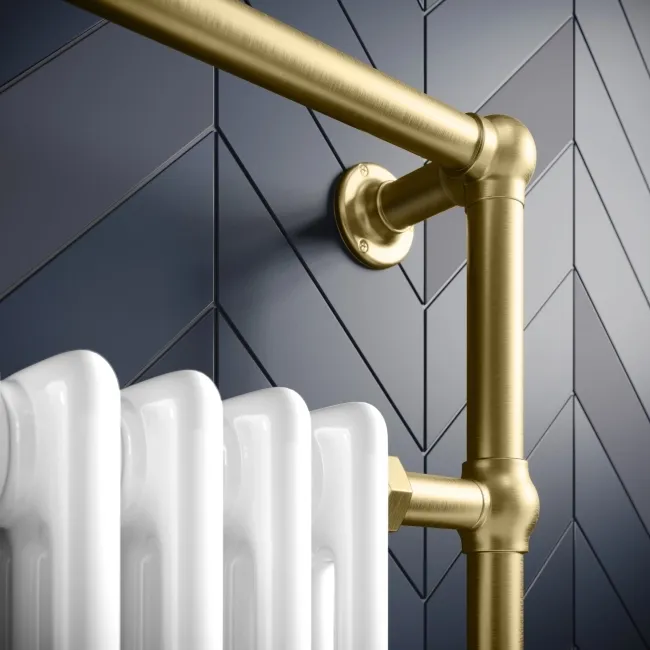 Gibraltar Slimline Large Brushed Brass Traditional Heated Towel Radiator (Flat Top Rail)