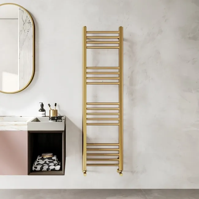 Barcelona Brushed Brass Straight Heated Towel Rail 1400x400mm