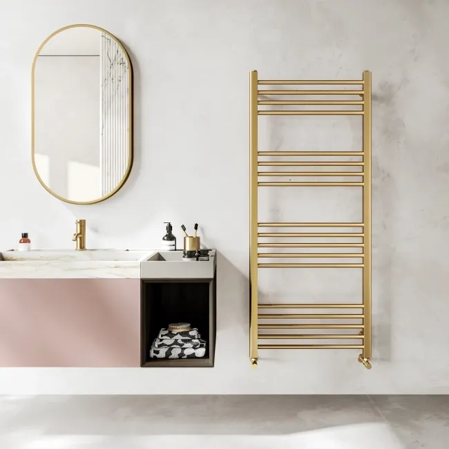 Barcelona Brushed Brass Straight Heated Towel Rail 1400x600mm
