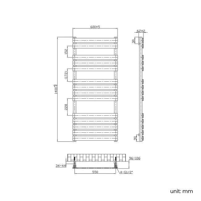 Santorini Chrome Flat Panel Heated Towel Rail 1400x600mm