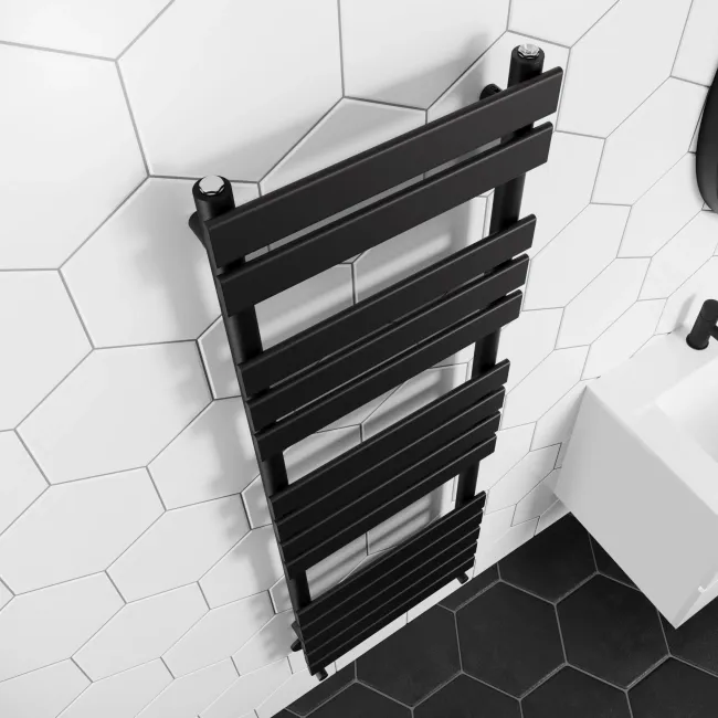 Santorini Matt Black Flat Panel Heated Towel Rail 1400x450mm