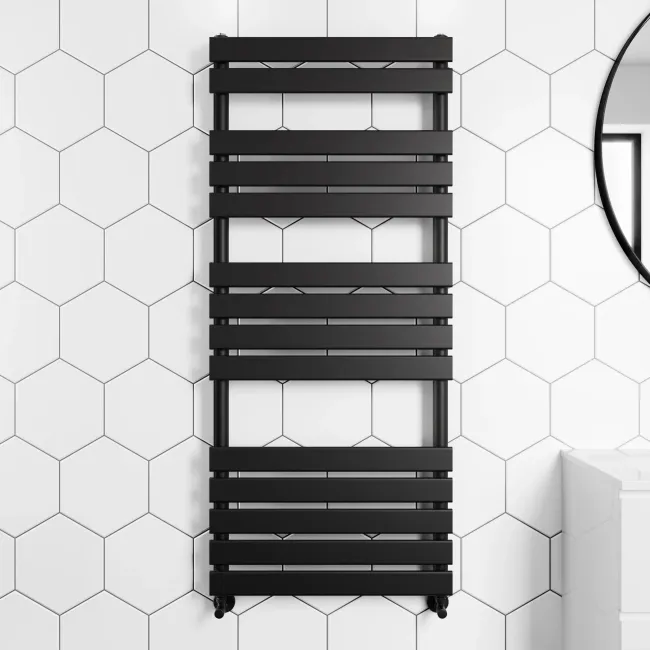 Santorini Matt Black Flat Panel Heated Towel Rail 1400x600mm