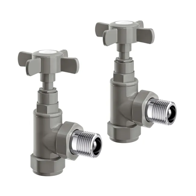Stone Grey Angled Traditional Manual Radiator Valves (Pair) Standard 15mm