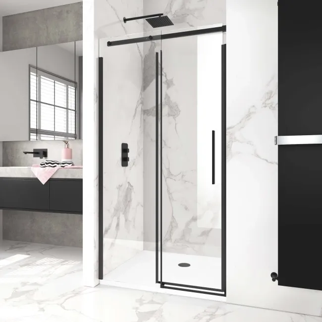 Stockholm Matt Black Easy Clean 8mm Frameless Sliding Shower Door 1000mm