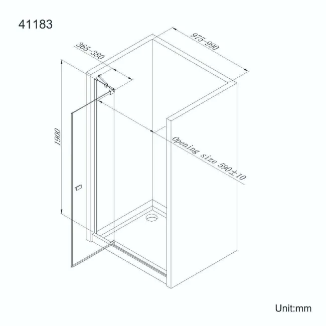 Vienna Matt Black Easy Clean 8mm Hinged Shower Door 1000mm