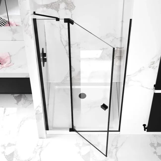 Vienna Matt Black Easy Clean 8mm Hinged Shower Door 1100mm