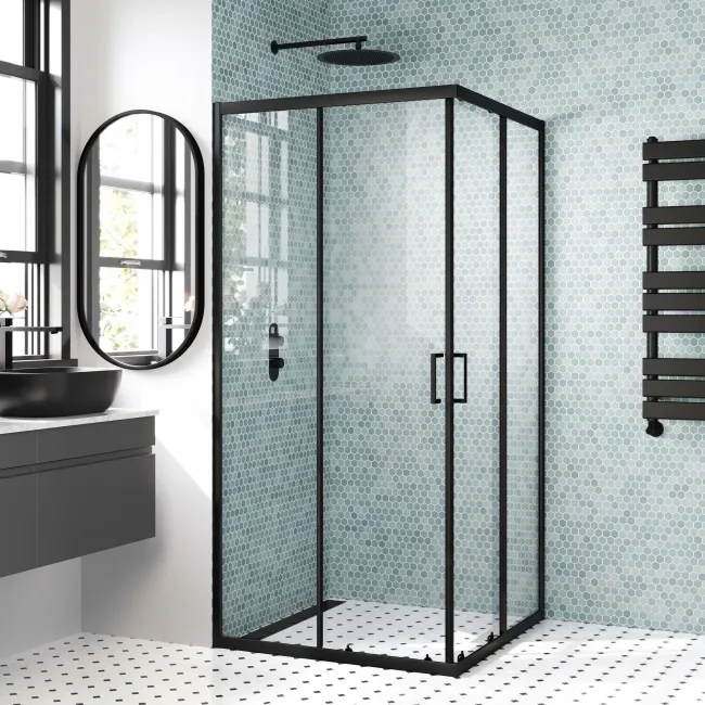 London Matt Black 6mm Corner Entry Shower Enclosure 900x900mm