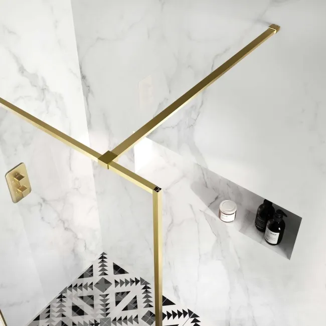 Munich Brushed Brass Framed Easy Clean 8mm Wet Room Shower Glass Panel 1200mm