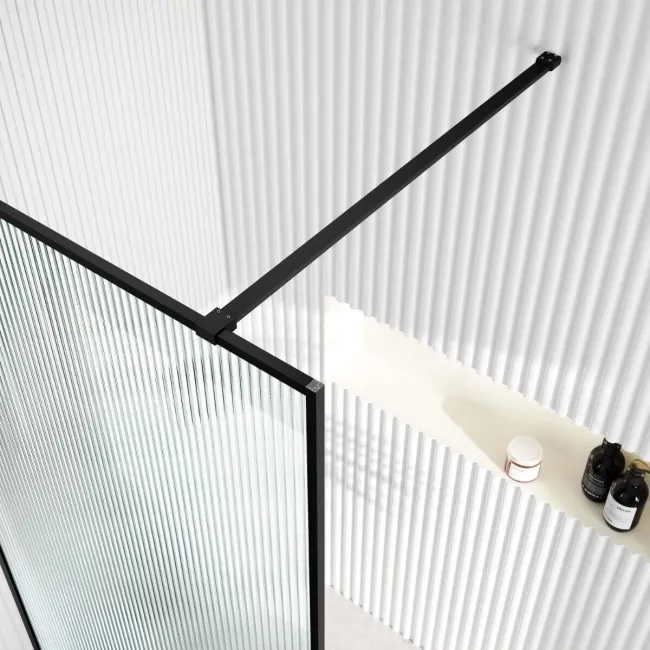 Munich Fluted Effect Matt Black Framed Easy Clean 8mm Wet Room Shower Glass Panel 1000mm