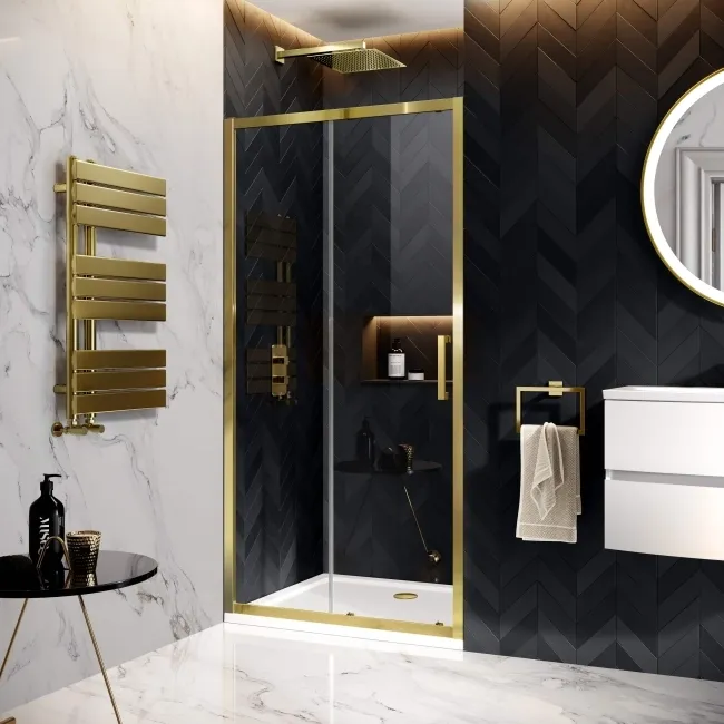 Hamburg Brushed Brass Easy Clean 8mm Sliding Shower Door 1000mm - Easy Fix Feature