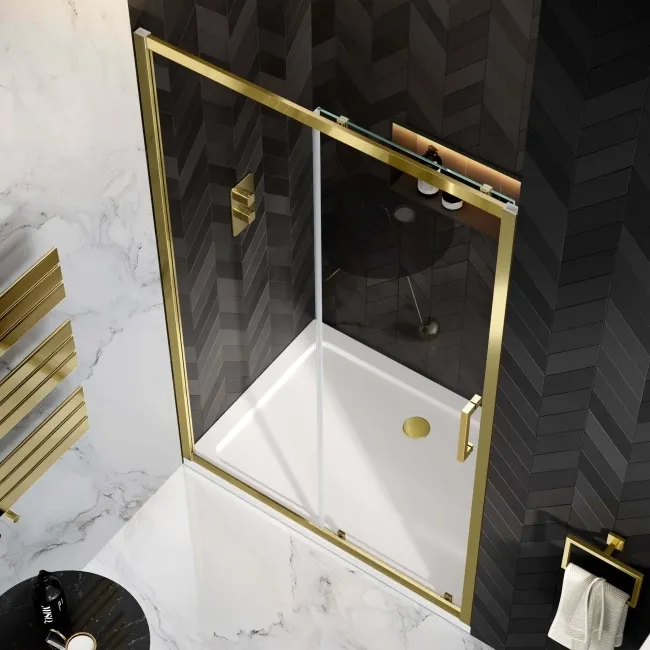 Hamburg Brushed Brass Easy Clean 8mm Sliding Shower Door 1200mm - Easy Fix Feature