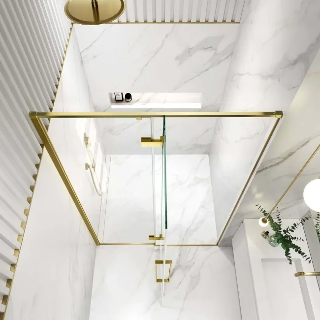 Helsinki Brushed Brass Premium Easy Clean 8mm Hinged Shower Door 1200mm