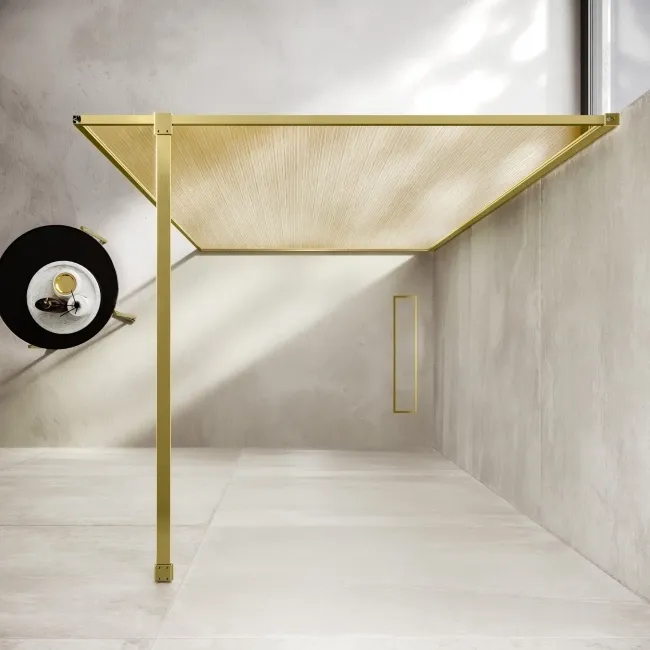 Munich Brushed Brass with Mesh Effect 8mm Wet Room Shower Glass Panel 1000mm