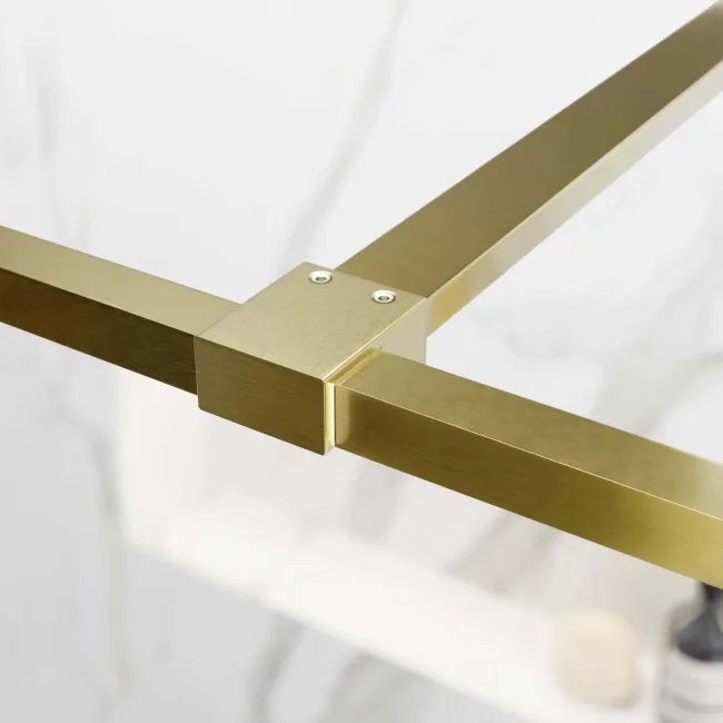 Munich Brushed Brass Framed Easy Clean 8mm Wet Room Shower Glass Return Panel 250mm