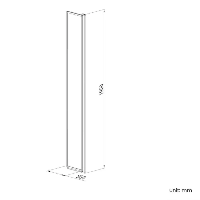 Munich Fluted Effect Matt Black Framed Easy Clean 8mm Pivotal Wet Room Shower Glass Return Panel 250mm