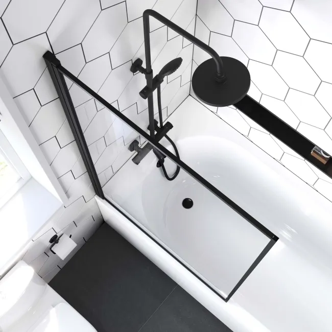 Zurich Easy Clean Matt Black Framed Bath Screen - 800mm