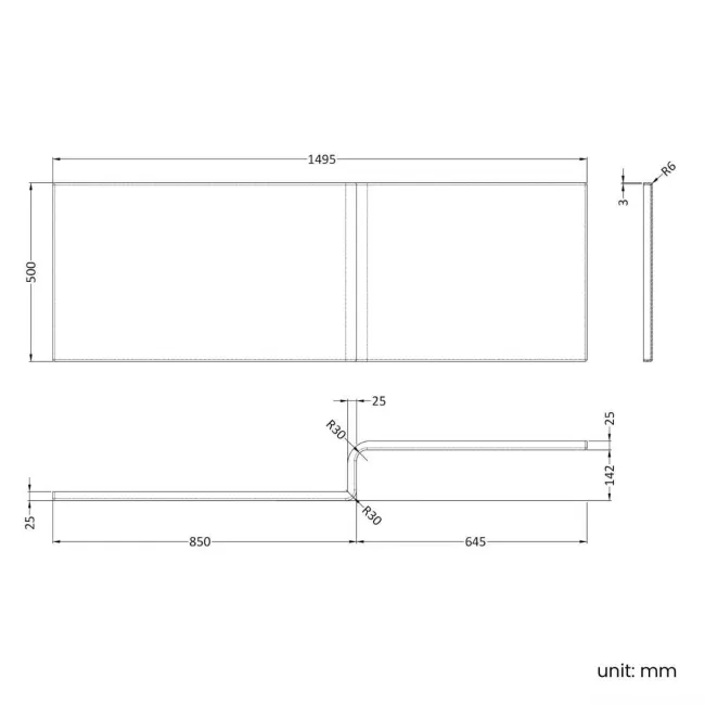 1500 Super Strength Reinforced Acrylic L Shaped Bath Front Panel