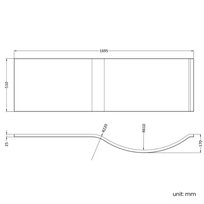 1700 Super Strength Reinforced Acrylic P Shaped Bath Front Panel