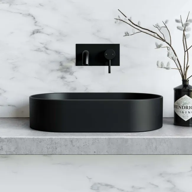 Dakota Matt Black Oval Counter Top Basin 525mm