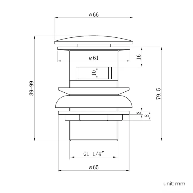 Gunmetal Grey Dome Top Pop Up Basin Waste - Slotted