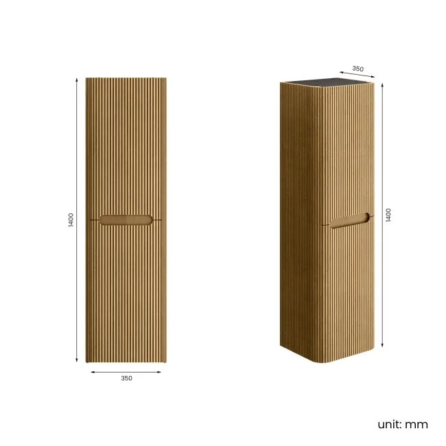 Sorrento Fluted Country Oak Wall Hung Tall Cabinet 1400x400mm