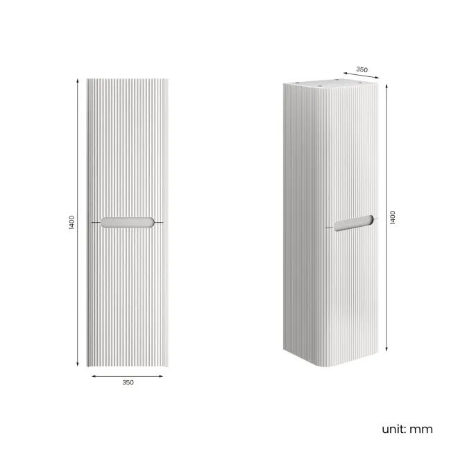 Sorrento Fluted Coastal White Wall Hung Tall Cabinet 1400x400mm