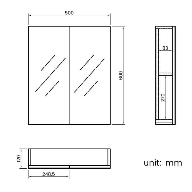 Stone Grey Mirror Cabinet 500mm