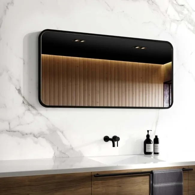 Olivia Black Framed Rectangular Bathroom Mirror 500x1000mm