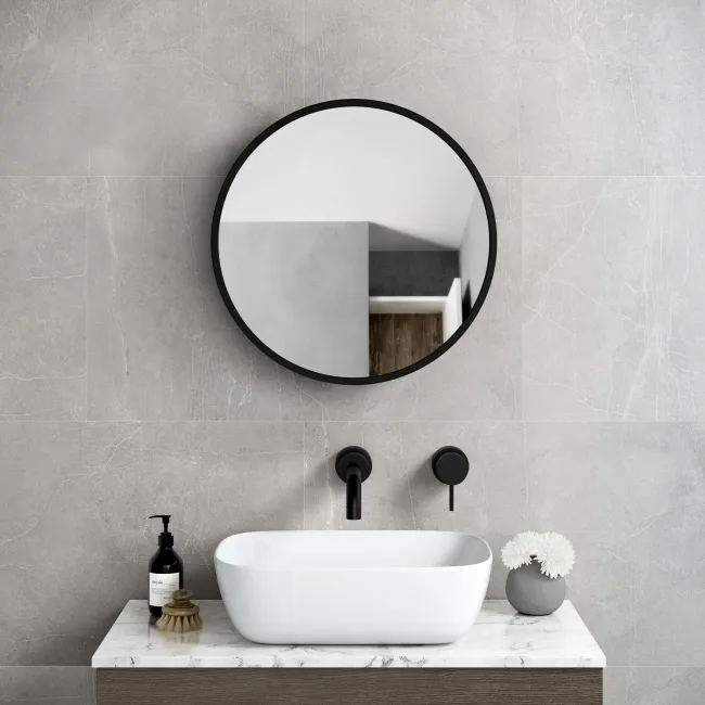 Mollie Black Framed Round Mirror Cabinet 500mm