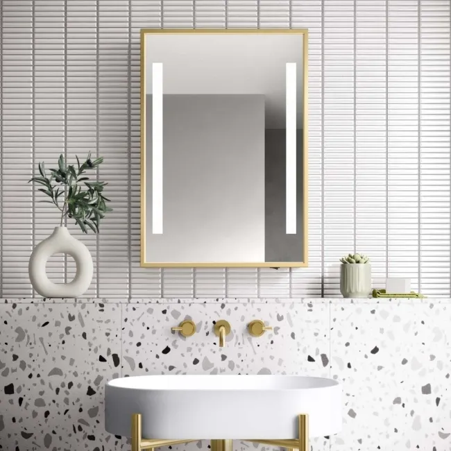 Mia Battery Operated Matt Brass Illuminated LED Mirror Cabinet 710x500mm