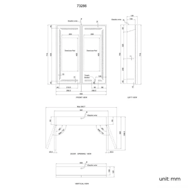 Mia Matt Brass Illuminated LED Mirror Cabinet 710x600mm