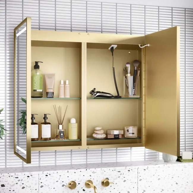 Mia Matt Brass Illuminated LED Mirror Cabinet 710x800mm