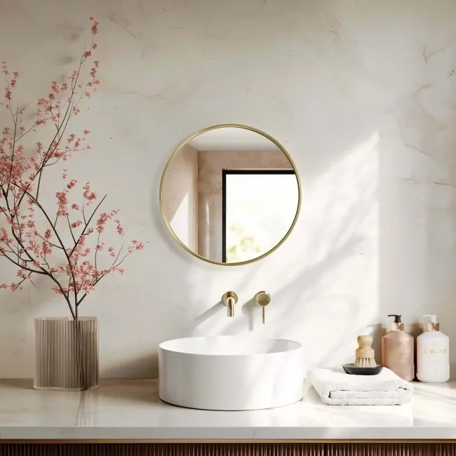 Essence Brushed Brass Round Bathroom Mirror 500mm