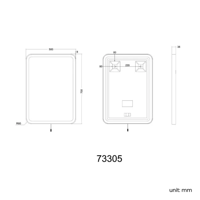 Olivia Battery Operated Brushed Brass Illuminated LED Mirror 700x500mm