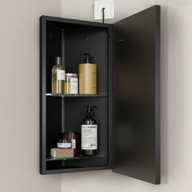 Madelyn Black Framed Illuminated LED Corner Mirror Cabinet 600mm Tall