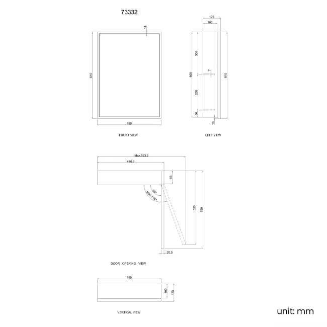 Mia Black Framed Mirror Cabinet 610x450mm