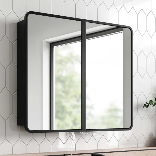 Olivia Black Framed Mirror Cabinet 710x800mm
