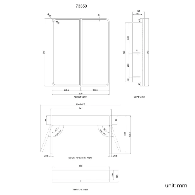 Olivia Matt Brass Mirror Cabinet 710x600mm