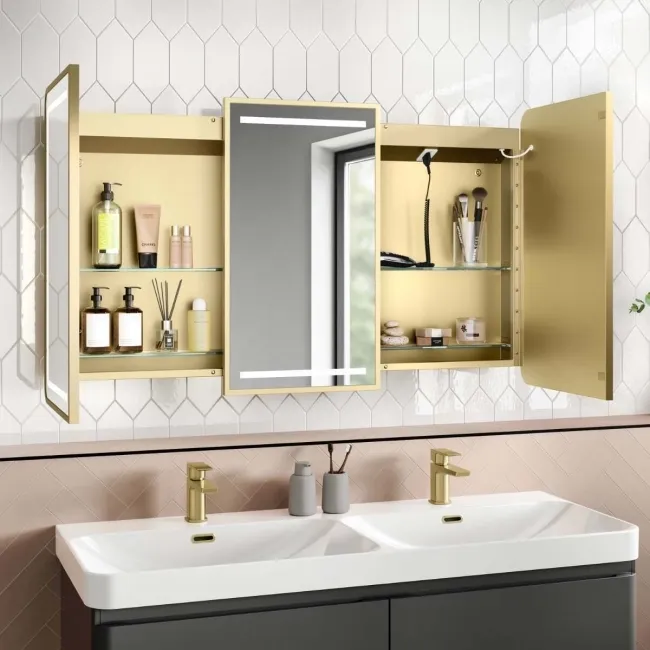 Olivia Matt Brass Illuminated LED Mirror Cabinet 710x1200mm