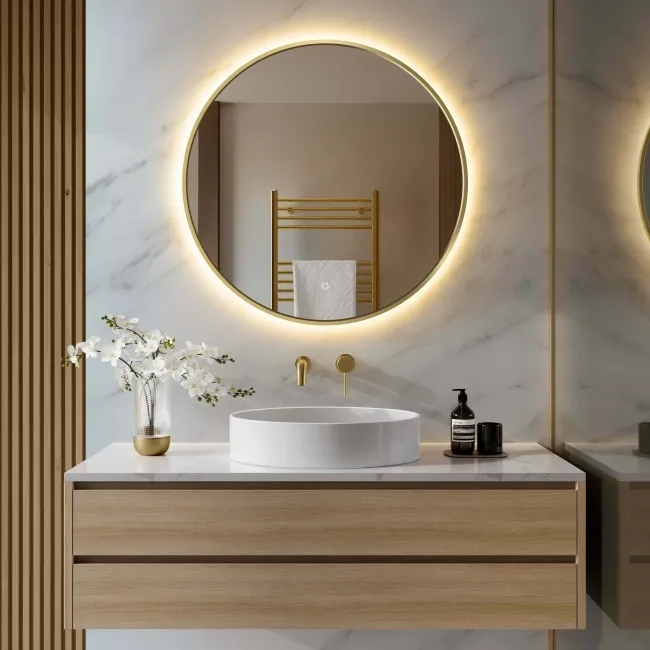 Delilah Brushed Brass Round Backlit Illuminated LED Mirror 800mm
