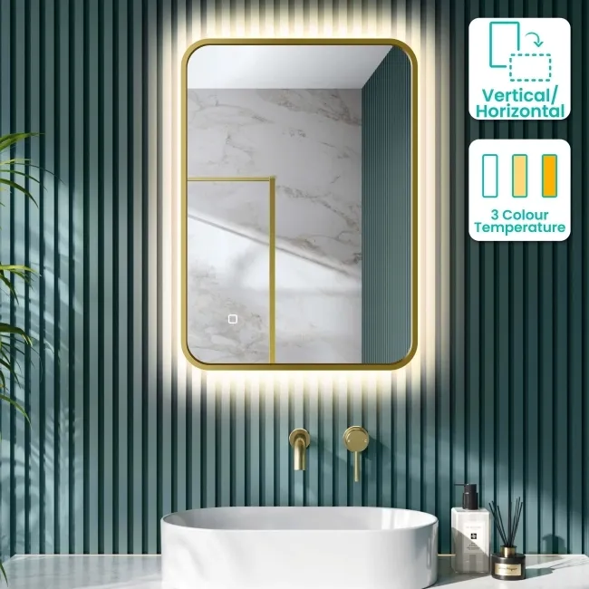 Mila Brushed Brass Backlit llluminated LED Mirror 700x500mm