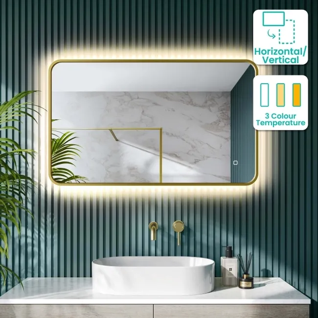 Mila Brushed Brass Backlit llluminated LED Mirror 600x1000mm
