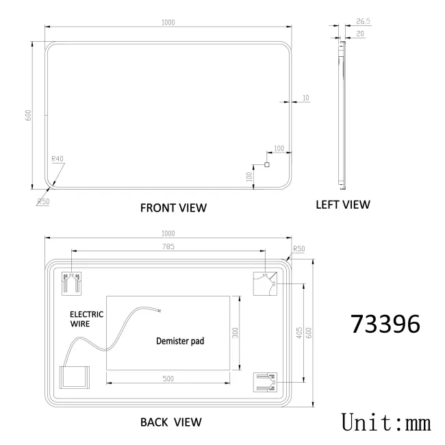 Mila Brushed Brass Backlit llluminated LED Mirror 600x1000mm
