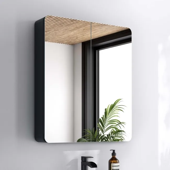 Aurora Matt Black Mirror Cabinet 700x600mm